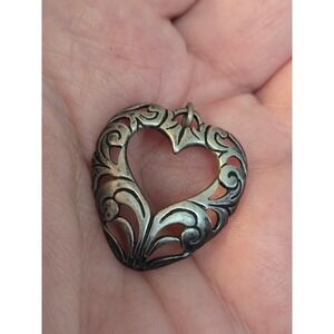 Jezlaine Scroll Open Heart Sterling Silver Pendant Vintage Marked 925 Hallmarked